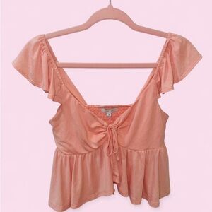 Love Tree Coral Ruffle Sleeve Blouse